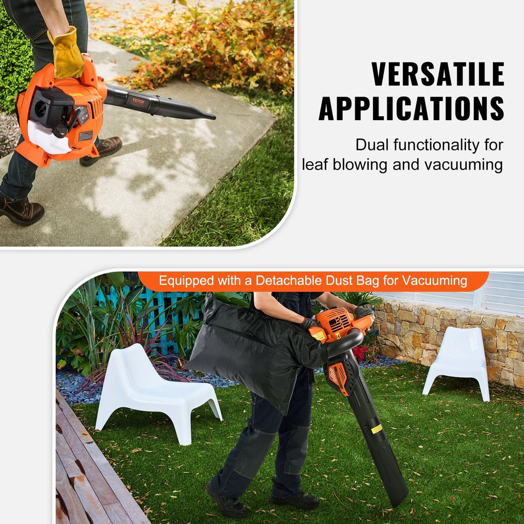 Leaf Blower, 26CC 2-Cycle Handheld Leaf Blower, 2-in-1 Blower 425CFM Air Volume 156MPH Speed