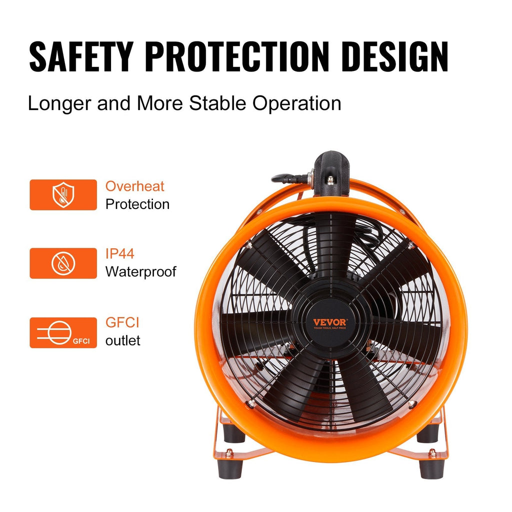 Portable Ventilator 10 Inch Heavy Duty Cylinder Fan With 33ft Duct Hose 350W