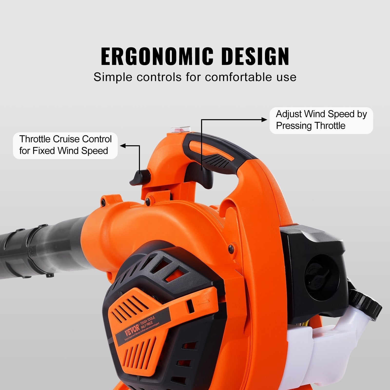 Leaf Blower, 26CC 2-Cycle Handheld Leaf Blower, 2-in-1 Blower 425CFM Air Volume 156MPH Speed